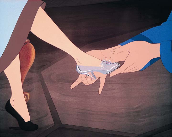 cinderella trying on her shoe